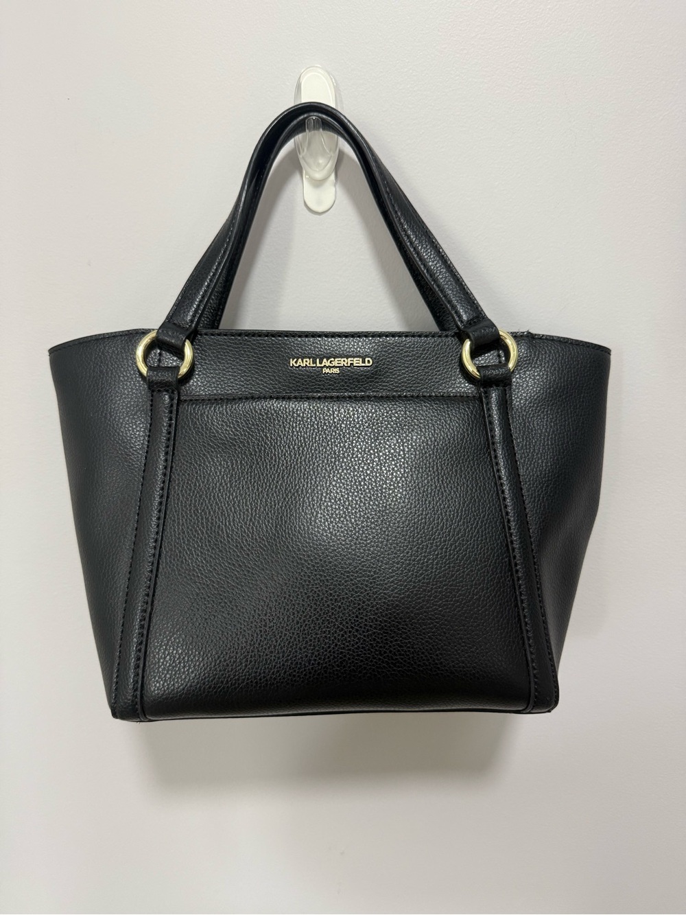 Karl Lagerfeld Black Pebbled Satchel with Gold Hardware